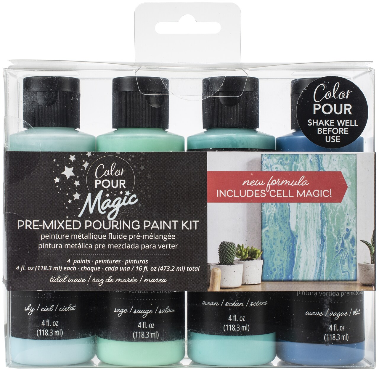 American Crafts Color Pour Magic Pre-Mixed Paint Kit 4/Pkg-Tidal Wave